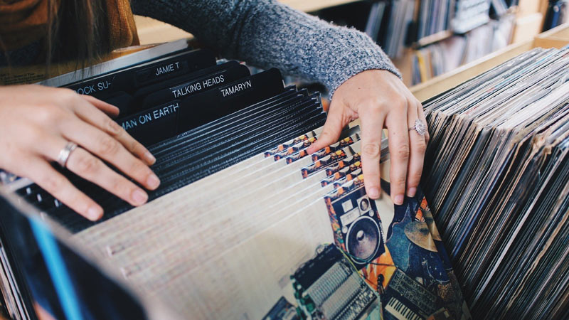 Vinyl records store shopping