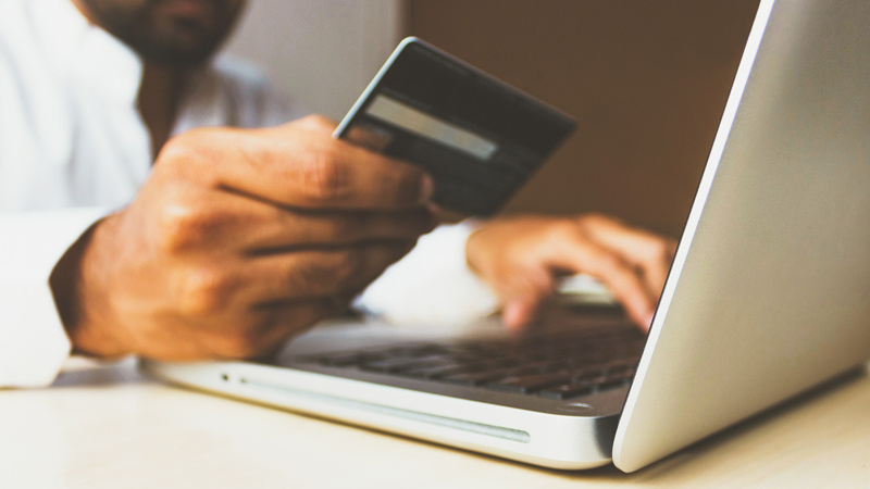 Person paying online card