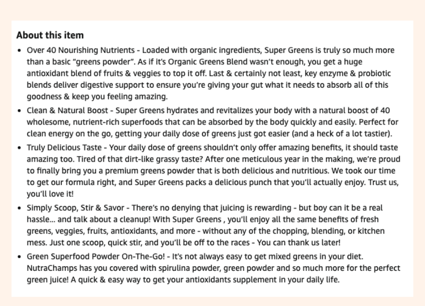 Amazon Listing Optimization Bullet Points Example