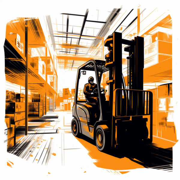 Forklift in a warehouse